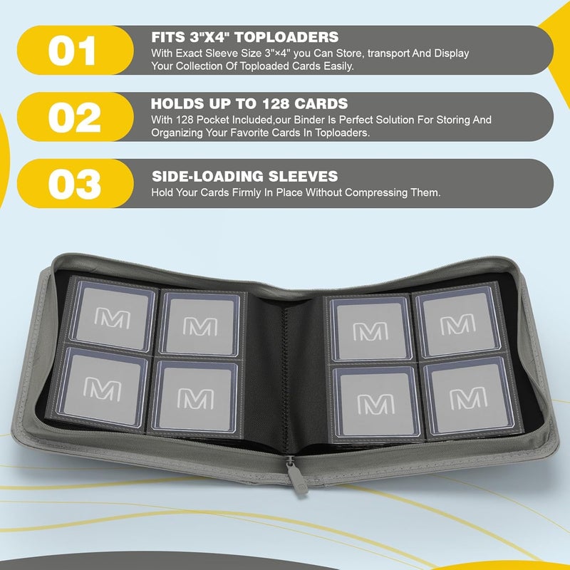MOSLA Toploader Binder,4-Pocket Side Load Trading Card Album, Holds 128 Cards with Double-Sided Pockets for MTG, Sports Cards, Top Loader Storage - Image 3
